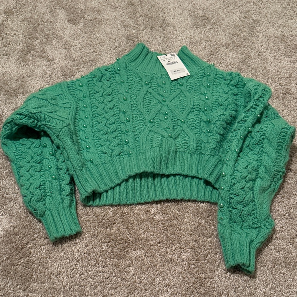Zara Vibrant Green Cable Knit Sweater